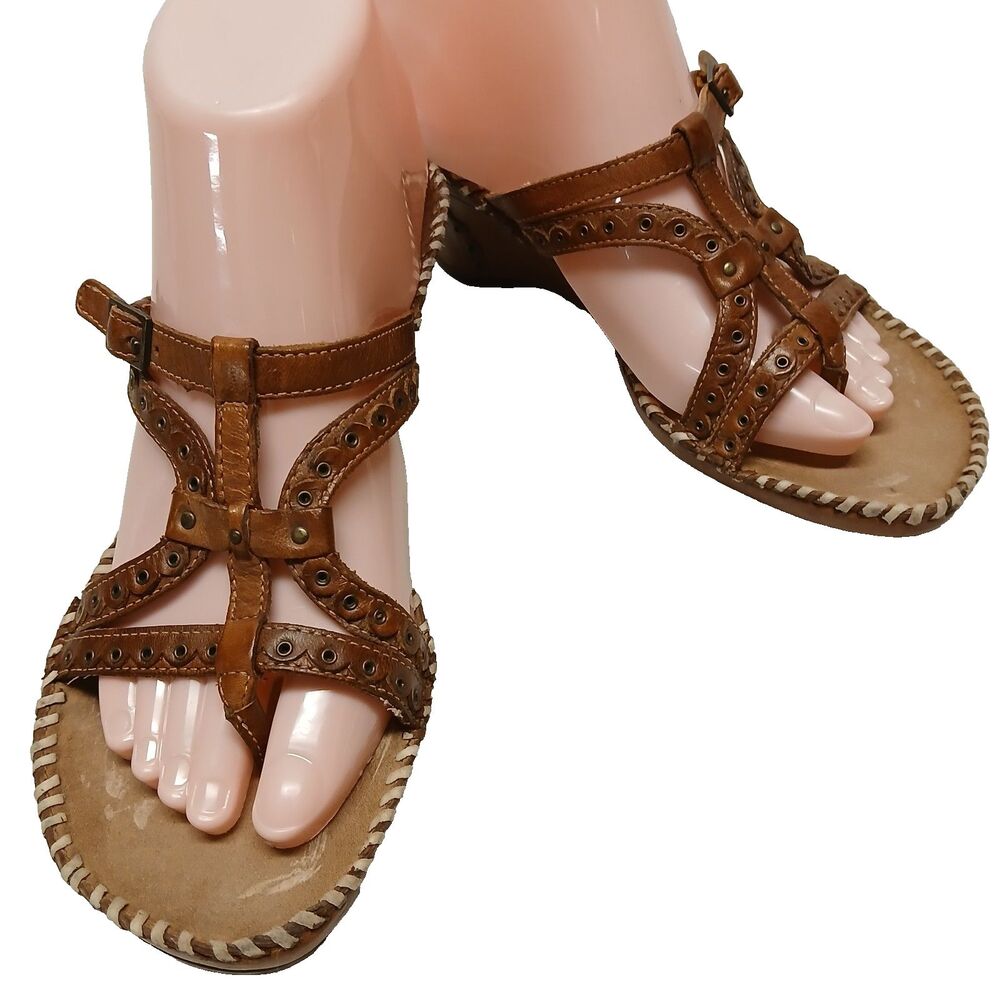 Clarks Artisan Collection Womens Tan Brown Leather Strappy Wedge Heel Sandals 7M